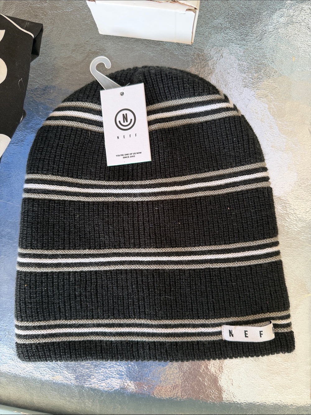 Neff Black & White Striped Knit Kids Beanie
